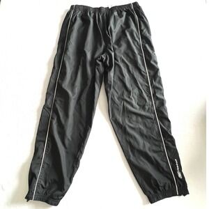 Reebok Black Track Pants Side Stripe L Zipper Leg Athletic Activewear Sport Gym